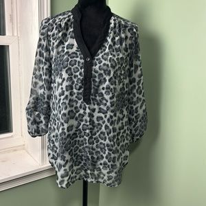 AB studio, leopard, print, sheer blouse, small